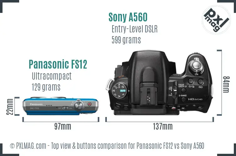 Panasonic FS12 vs Sony A560 top view buttons comparison