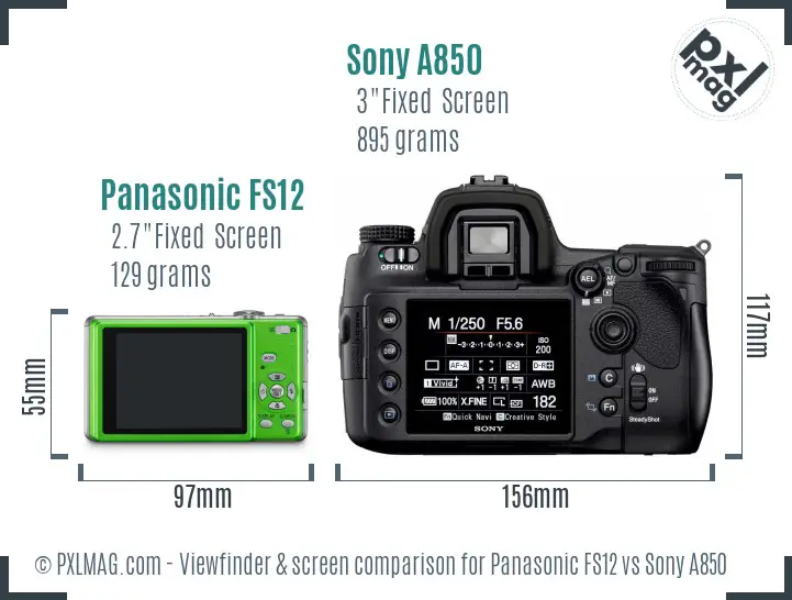 Panasonic FS12 vs Sony A850 Screen and Viewfinder comparison