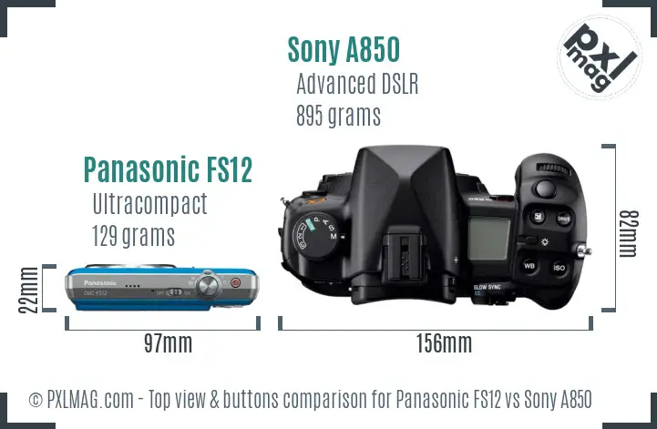 Panasonic FS12 vs Sony A850 top view buttons comparison