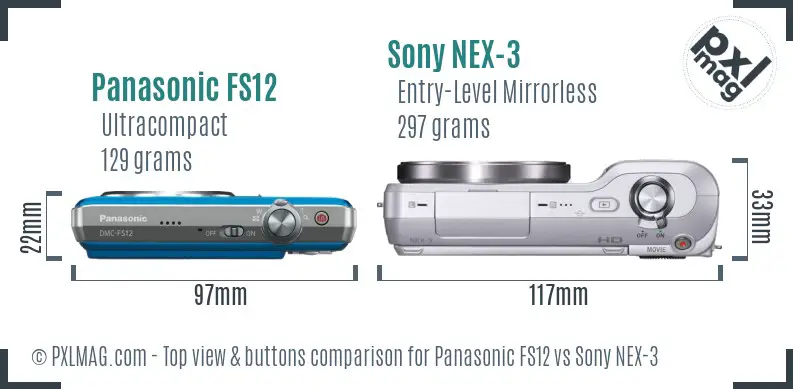 Panasonic FS12 vs Sony NEX-3 top view buttons comparison