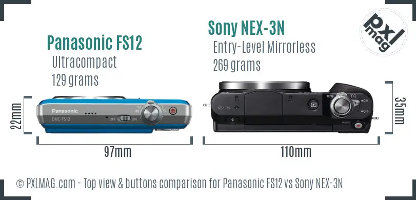 Panasonic FS12 vs Sony NEX-3N top view buttons comparison