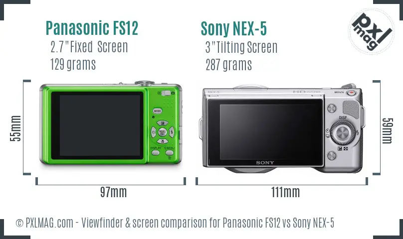 Panasonic FS12 vs Sony NEX-5 Screen and Viewfinder comparison