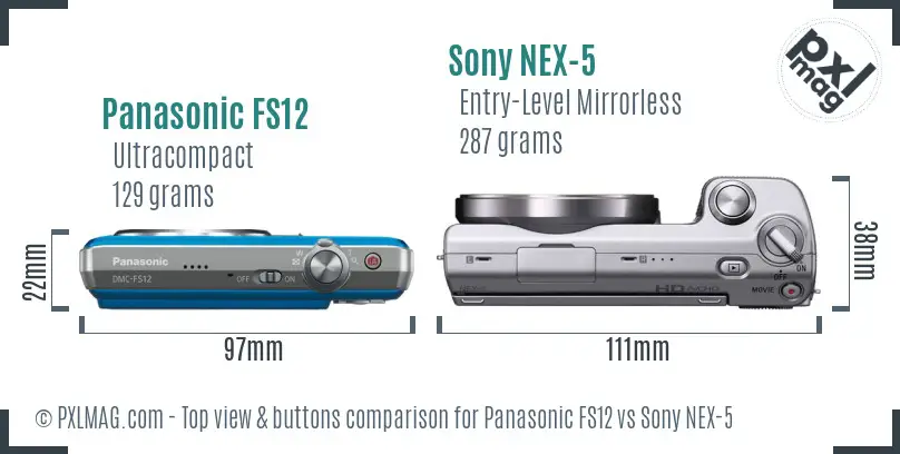 Panasonic FS12 vs Sony NEX-5 top view buttons comparison