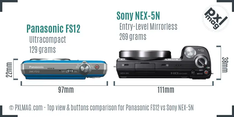 Panasonic FS12 vs Sony NEX-5N top view buttons comparison