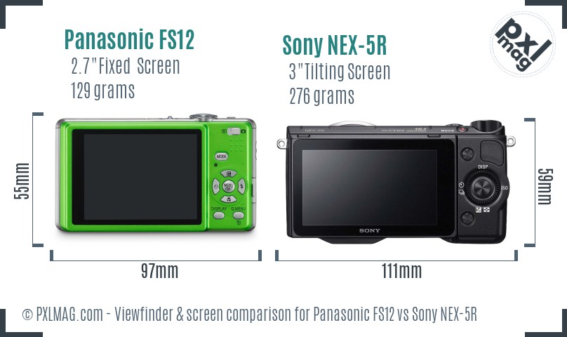 Panasonic FS12 vs Sony NEX-5R Screen and Viewfinder comparison