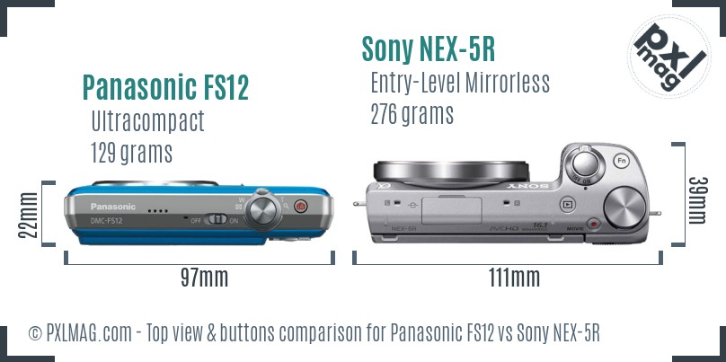 Panasonic FS12 vs Sony NEX-5R top view buttons comparison