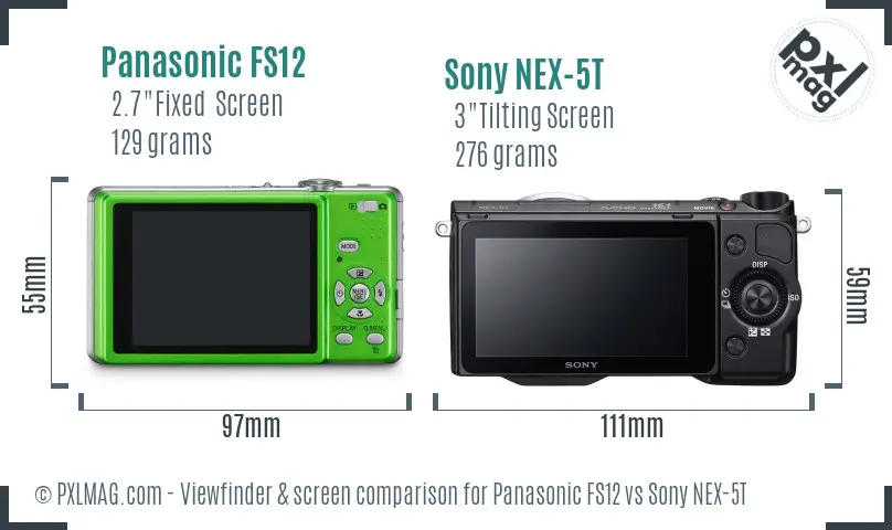 Panasonic FS12 vs Sony NEX-5T Screen and Viewfinder comparison