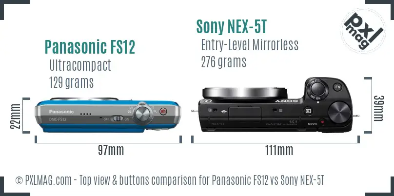 Panasonic FS12 vs Sony NEX-5T top view buttons comparison