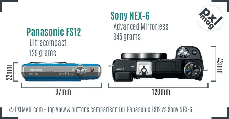 Panasonic FS12 vs Sony NEX-6 top view buttons comparison