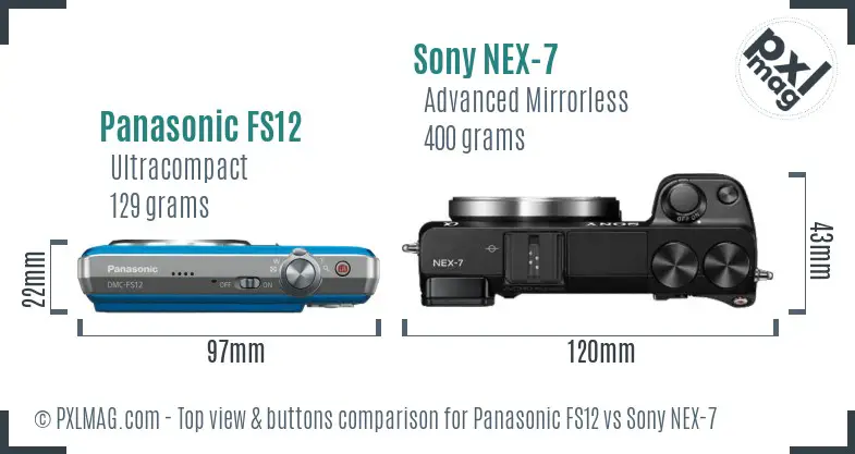 Panasonic FS12 vs Sony NEX-7 top view buttons comparison