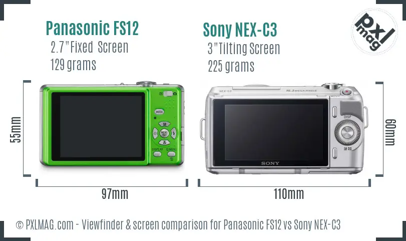 Panasonic FS12 vs Sony NEX-C3 Screen and Viewfinder comparison