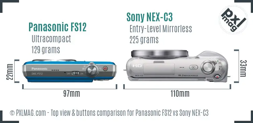 Panasonic FS12 vs Sony NEX-C3 top view buttons comparison