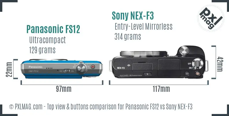 Panasonic FS12 vs Sony NEX-F3 top view buttons comparison