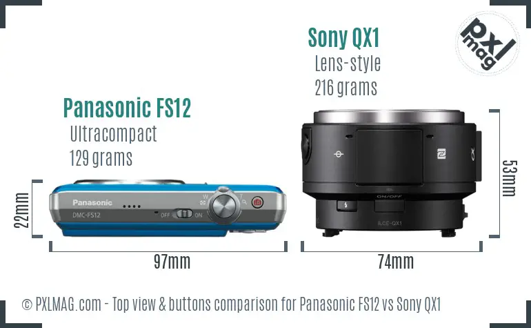 Panasonic FS12 vs Sony QX1 top view buttons comparison