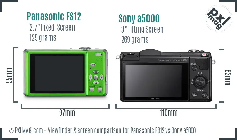 Panasonic FS12 vs Sony a5000 Screen and Viewfinder comparison