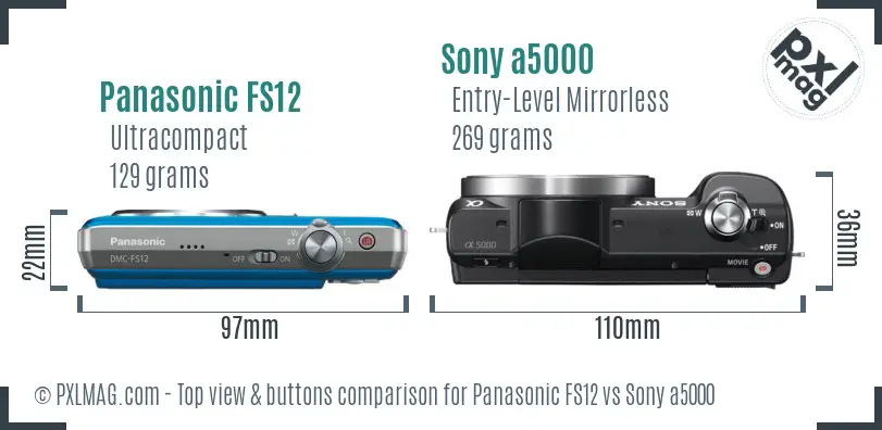 Panasonic FS12 vs Sony a5000 top view buttons comparison