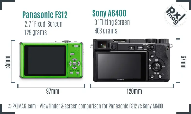 Panasonic FS12 vs Sony A6400 Screen and Viewfinder comparison