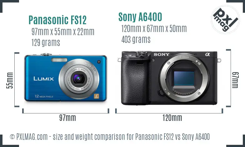 Panasonic FS12 vs Sony A6400 size comparison