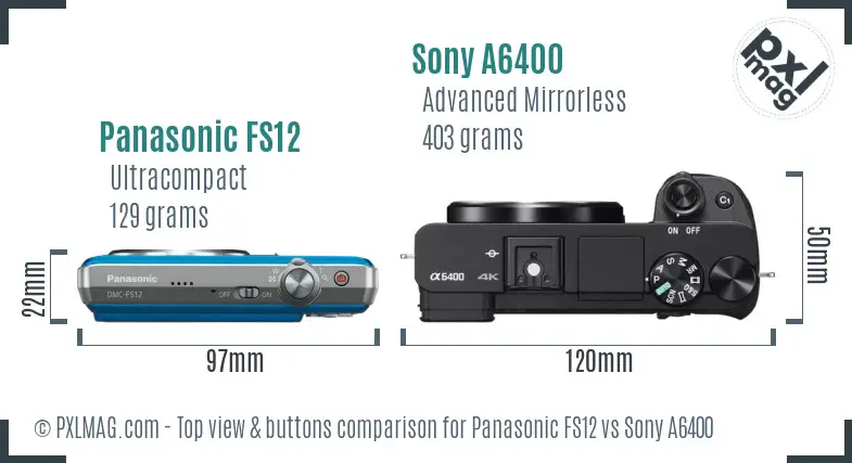 Panasonic FS12 vs Sony A6400 top view buttons comparison