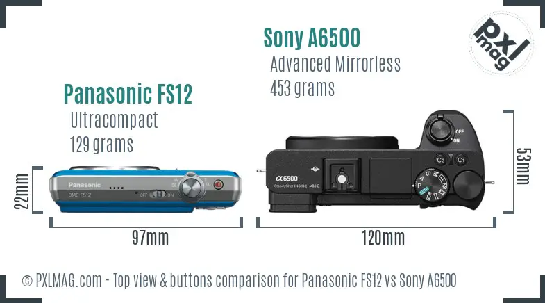 Panasonic FS12 vs Sony A6500 top view buttons comparison