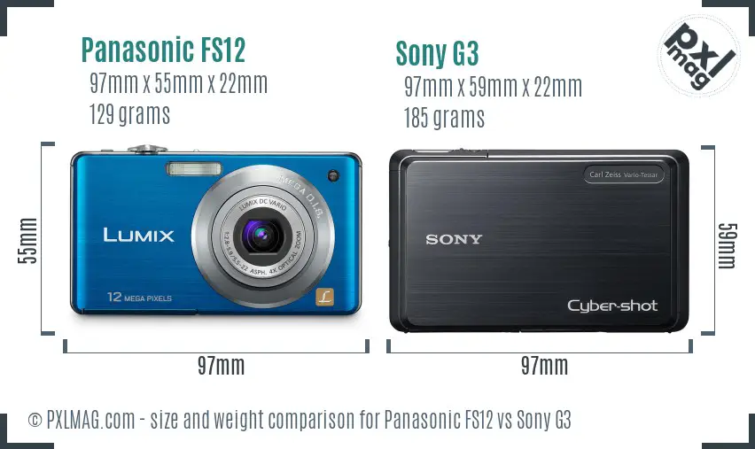 Panasonic FS12 vs Sony G3 size comparison