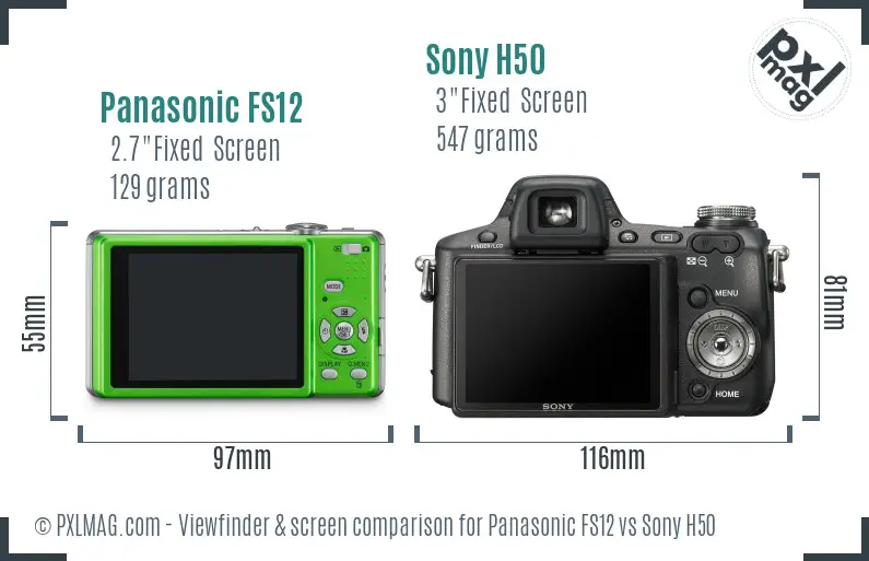 Panasonic FS12 vs Sony H50 Screen and Viewfinder comparison
