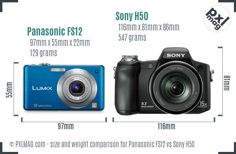 Panasonic FS12 vs Sony H50 size comparison