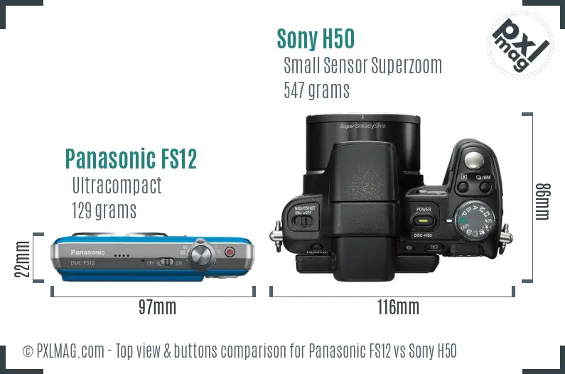 Panasonic FS12 vs Sony H50 top view buttons comparison