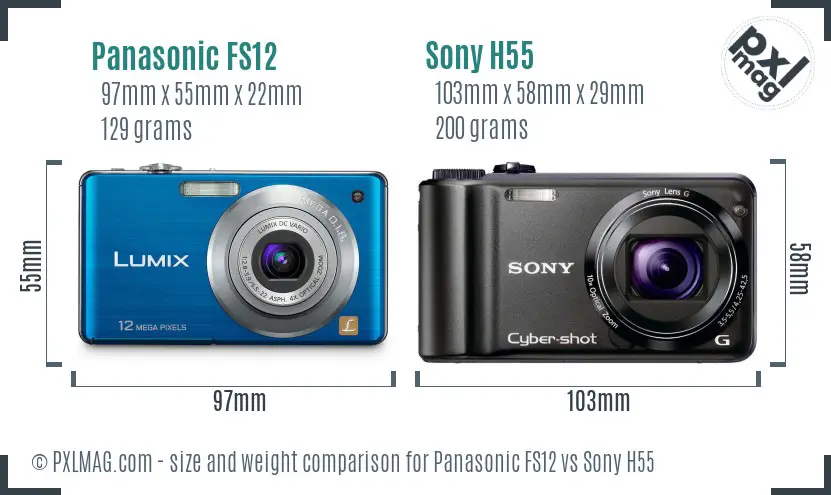 Panasonic FS12 vs Sony H55 size comparison