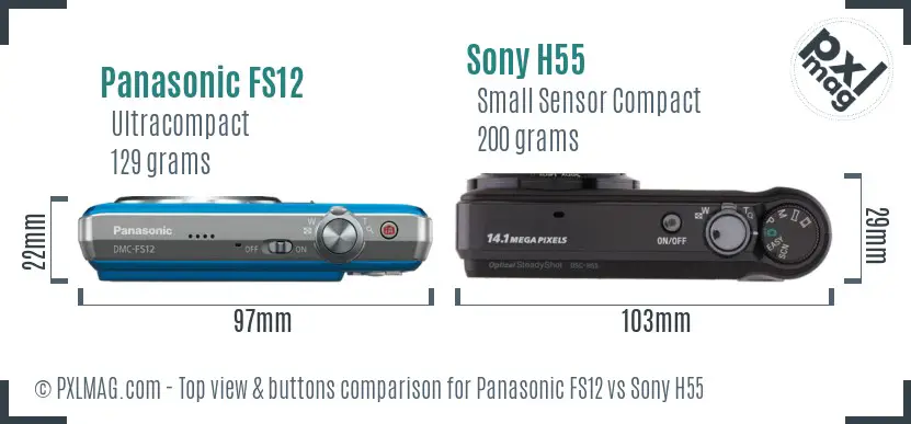 Panasonic FS12 vs Sony H55 top view buttons comparison