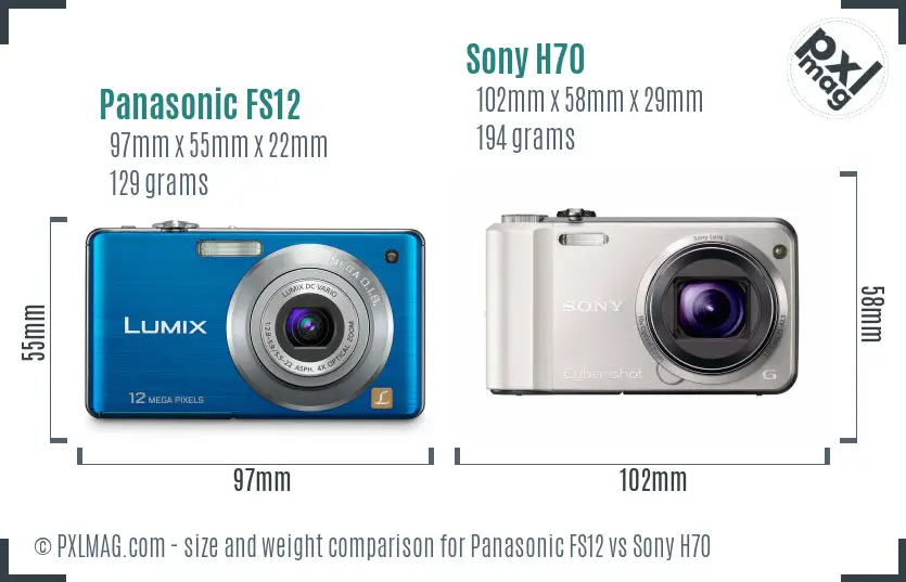 Panasonic FS12 vs Sony H70 size comparison