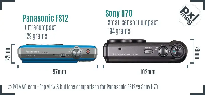 Panasonic FS12 vs Sony H70 top view buttons comparison