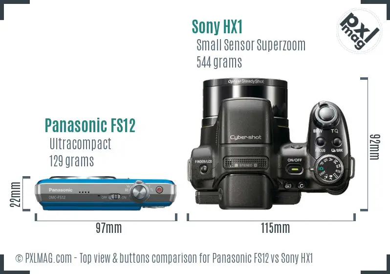 Panasonic FS12 vs Sony HX1 top view buttons comparison