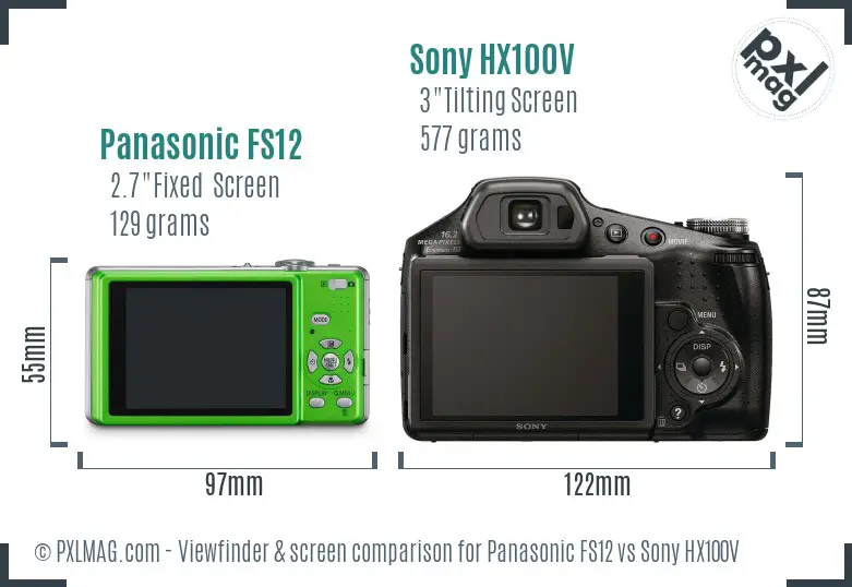 Panasonic FS12 vs Sony HX100V Screen and Viewfinder comparison