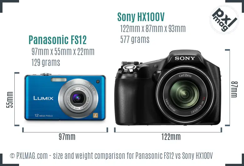 Panasonic FS12 vs Sony HX100V size comparison