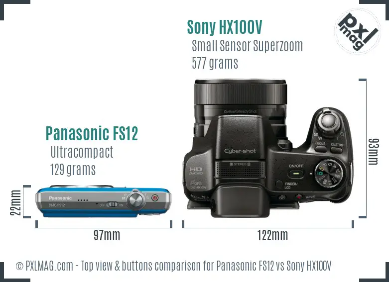 Panasonic FS12 vs Sony HX100V top view buttons comparison
