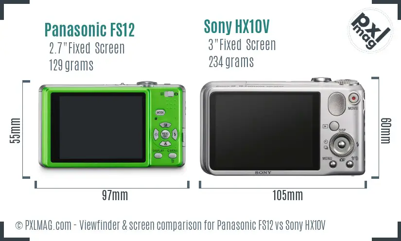 Panasonic FS12 vs Sony HX10V Screen and Viewfinder comparison