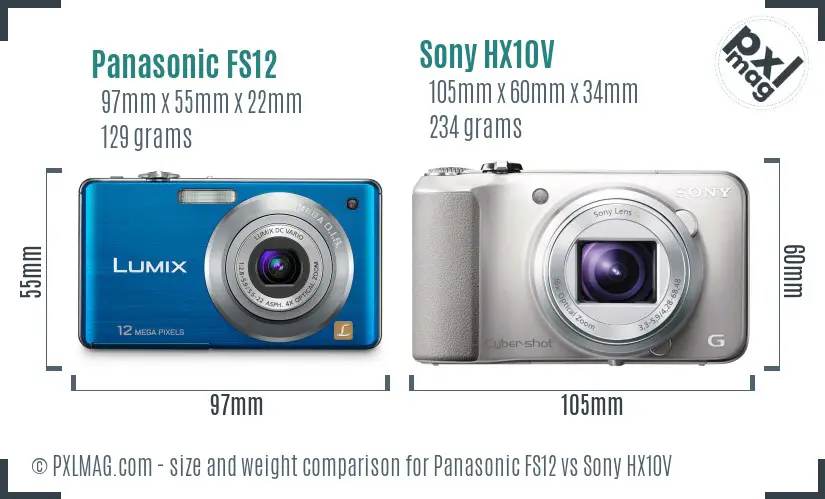 Panasonic FS12 vs Sony HX10V size comparison