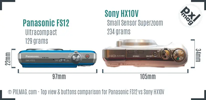 Panasonic FS12 vs Sony HX10V top view buttons comparison