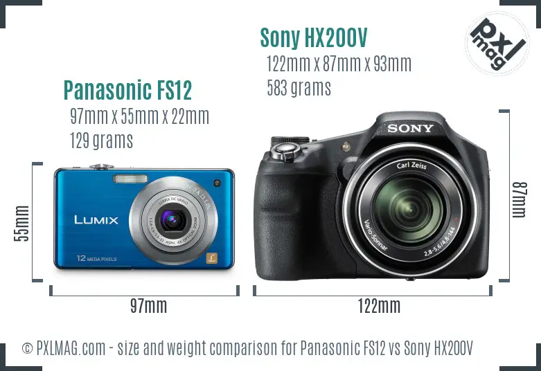 Panasonic FS12 vs Sony HX200V size comparison