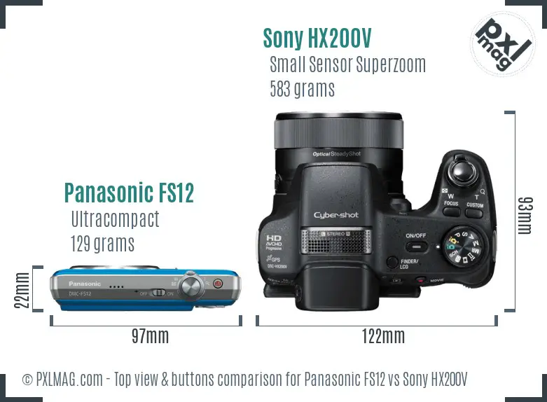 Panasonic FS12 vs Sony HX200V top view buttons comparison