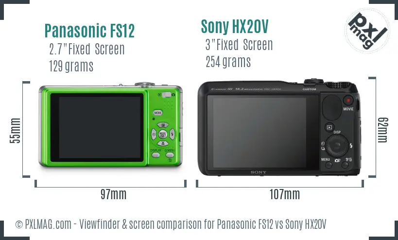 Panasonic FS12 vs Sony HX20V Screen and Viewfinder comparison