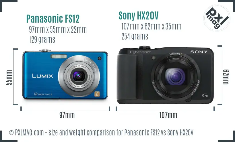 Panasonic FS12 vs Sony HX20V size comparison