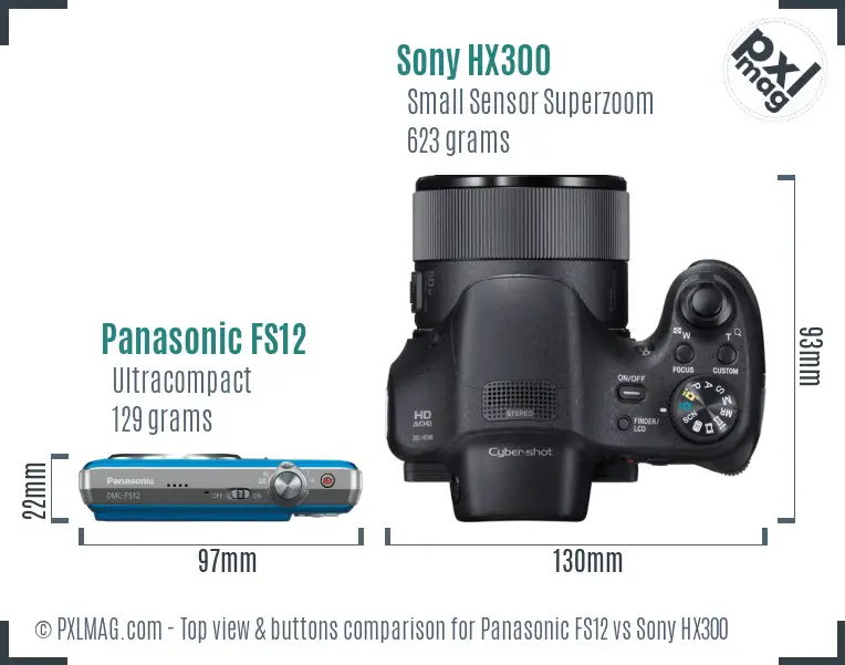 Panasonic FS12 vs Sony HX300 top view buttons comparison