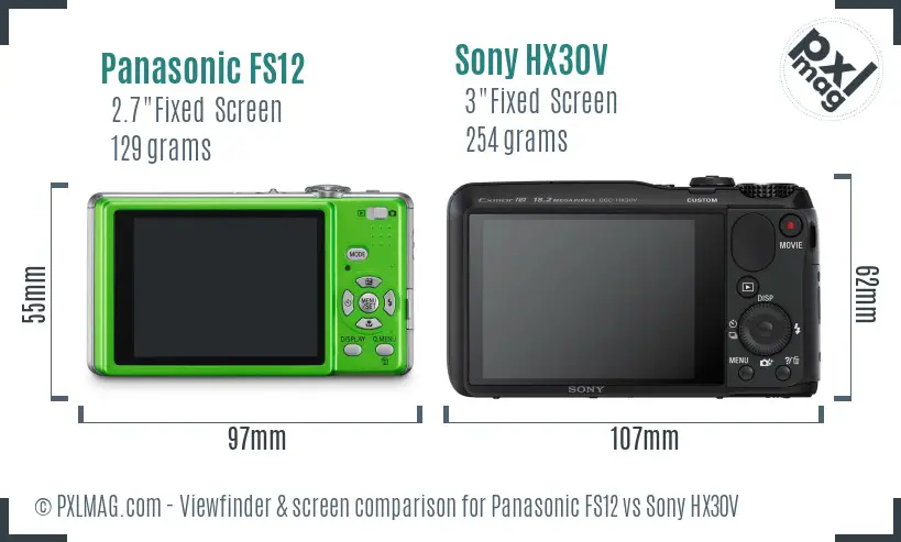 Panasonic FS12 vs Sony HX30V Screen and Viewfinder comparison