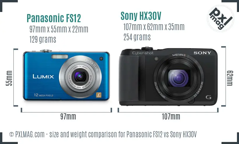 Panasonic FS12 vs Sony HX30V size comparison