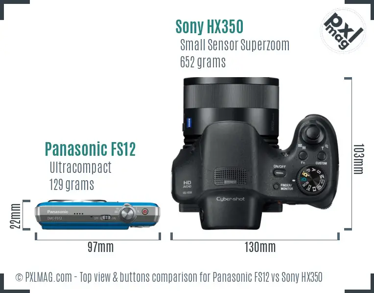 Panasonic FS12 vs Sony HX350 top view buttons comparison