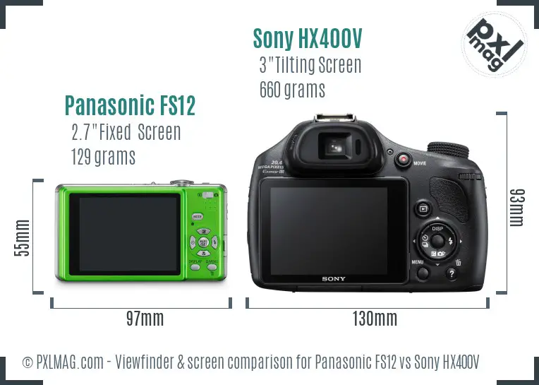 Panasonic FS12 vs Sony HX400V Screen and Viewfinder comparison