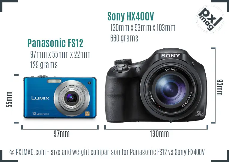 Panasonic FS12 vs Sony HX400V size comparison