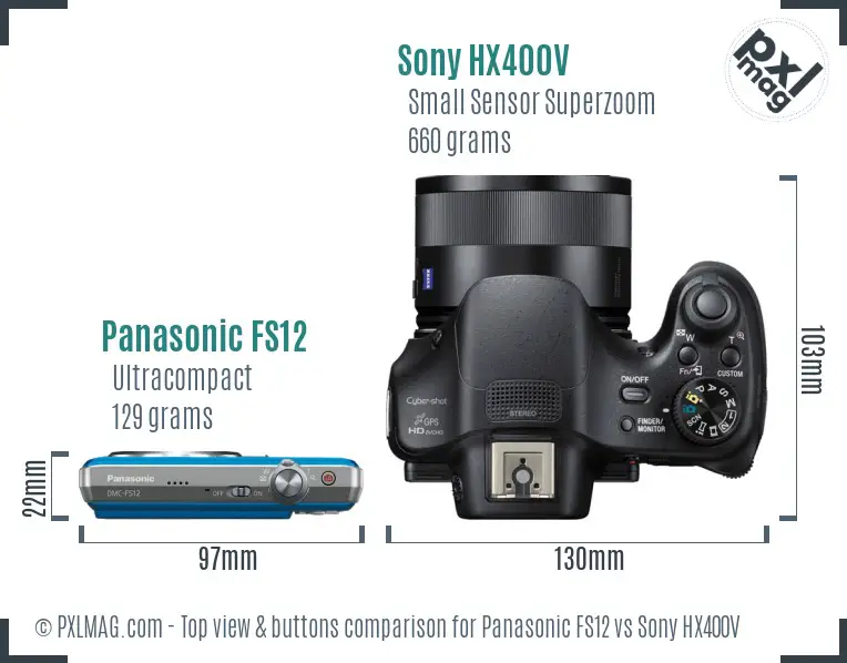 Panasonic FS12 vs Sony HX400V top view buttons comparison
